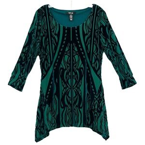 Style‎ & Co Tunic Top PL Black Burnout Velvet Green Mesh Lined 3/4 Sleeve NWT